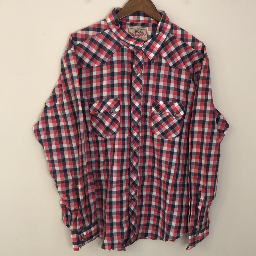 Wrangler classic cowboy rodeo button up shirt in Red, white & Blue plaid SZ XXL